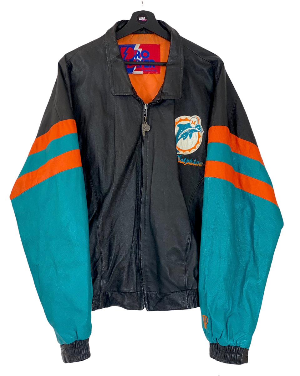 Maker of Jacket Black Leather Jackets Vintage Pro Player NFL Miami Dolphins