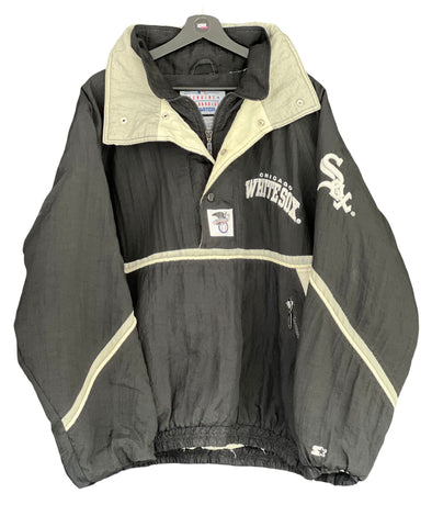 Starter Chicago White Sox half Zip puffer jacket warm up black/ grey Size Large