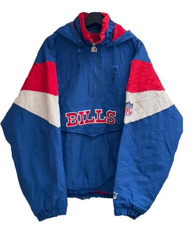 Starter Buffallo Bills Half Zip puffer jacket warm up blue/ red white white Size Large