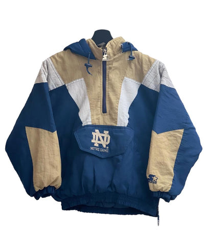 Starter Notre Dame Figthing Irish Zip puffer jacket warm up navy/beige white Size Small