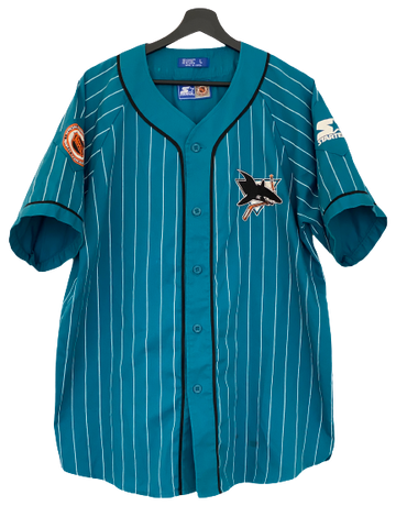 Starter San Jose Sharks striped Baseball Jersey NHL turquoise  Large freeshipping - Unique Pieces Vintage