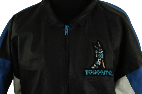 Looney Tunes Toronto Blue jays MLB leather jacket Black/ Blue Large freeshipping - Unique Pieces Vintage