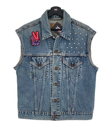 Levi´s jeans trucker vest DIY Embroidered Patch stone washed girls Large freeshipping - Unique Pieces Vintage