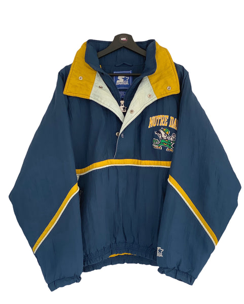 Starter Notre Dame  Zip puffer jacket warm up blue/ yellow Size Medium freeshipping - Unique Pieces Vintage