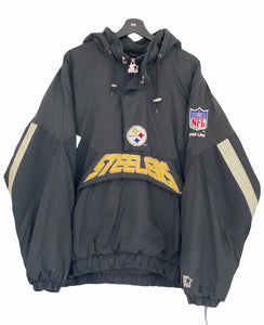 Starter Pittsburgh Steelers NFL Half Zip puffer jacket warm up black Size Large freeshipping - Unique Pieces Vintage