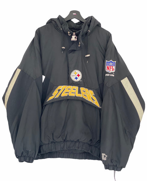 Starter Pittsburgh Steelers NFL Half Zip puffer jacket warm up black Size Large freeshipping - Unique Pieces Vintage