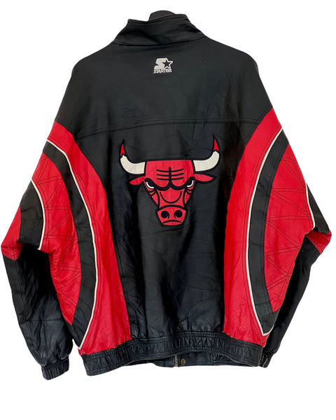 Starter Chicago Bulls real leather bomber jacket embroidered Logo black/ red Large