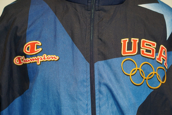 Champion Olympic 96 USA Jacke Blau Weiß M  L-  XL freeshipping - Unique Pieces Vintage