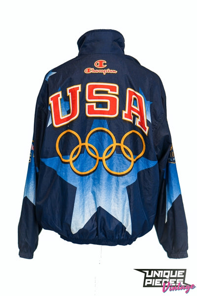Champion Olympic 96 USA Jacke Blau Weiß M  L-  XL freeshipping - Unique Pieces Vintage