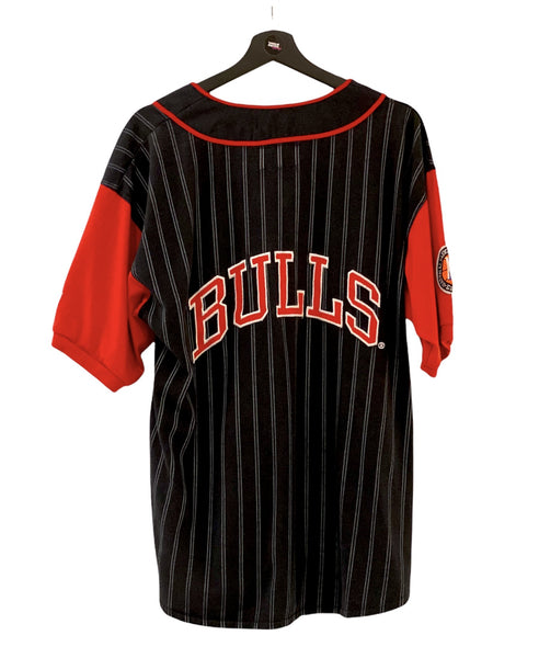 Starter Chicago Bulls Baseball striped jersey NBA Black/ Red Large freeshipping - Unique Pieces Vintage