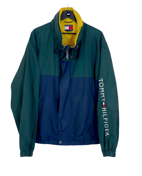 Tommy Hilfiger windbreaker jacket Spell out green/ darkblue Size Large freeshipping - Unique Pieces Vintage