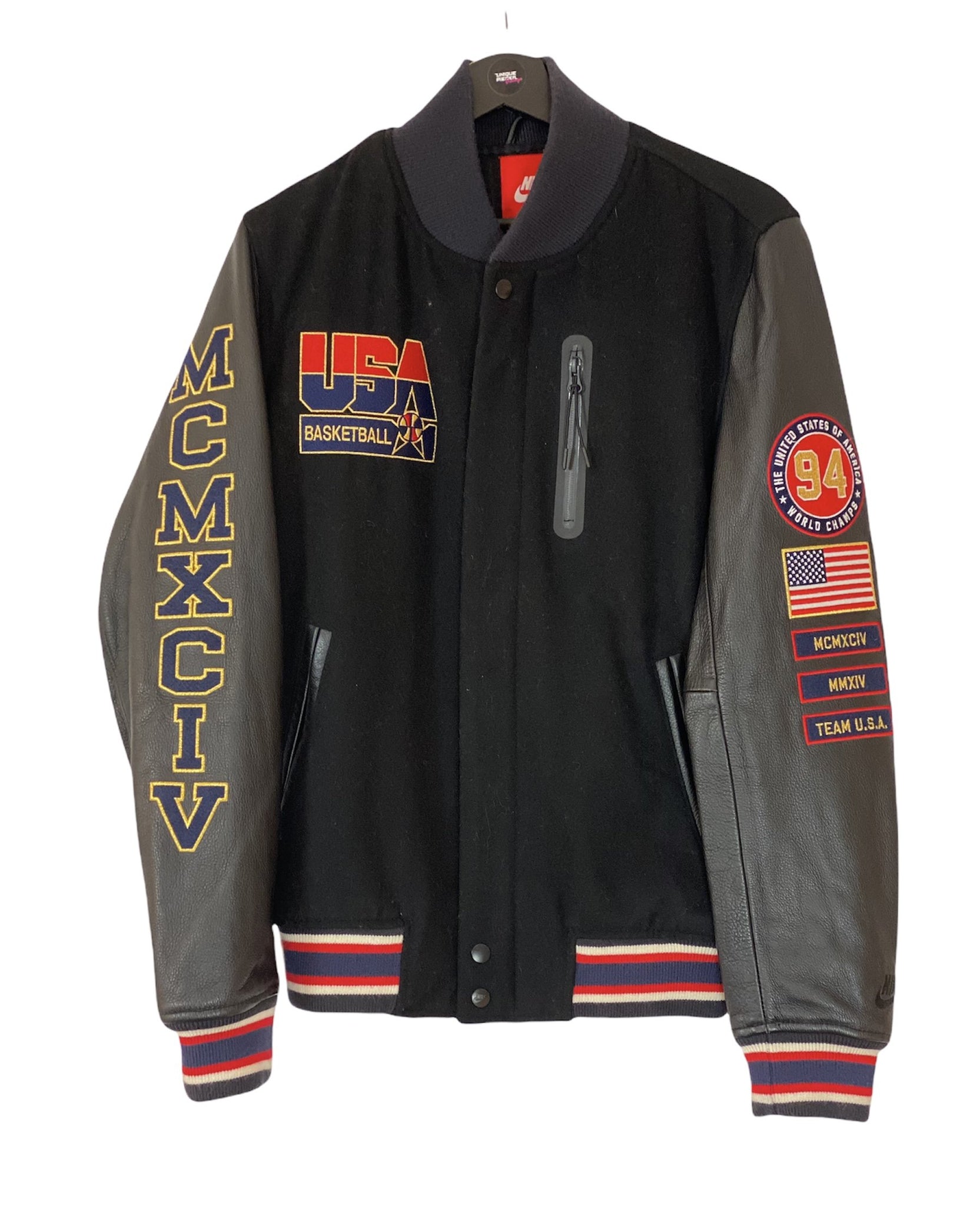 Nike Destroyer Leather Jacket USA Dream Team Olympic Black Size Small freeshipping - Unique Pieces Vintage