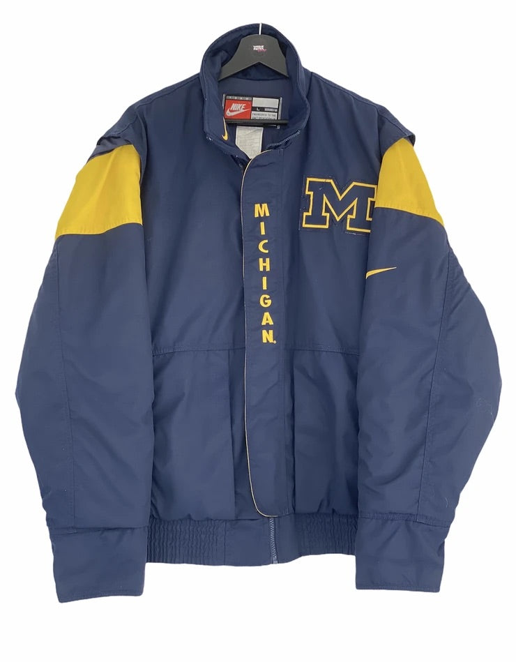 Nike Team Michigan Big Logo padded jacket blue/ yellow Large freeshipping - Unique Pieces Vintage