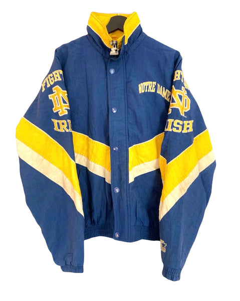 Starter Notre Dame fighting Irish puffer jacket warm up Navy/Yellow White Size medium