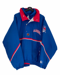 Starter New York Rangers NHL Half Zip puffer jacket warm up Blue/ Red-White Large freeshipping - Unique Pieces Vintage