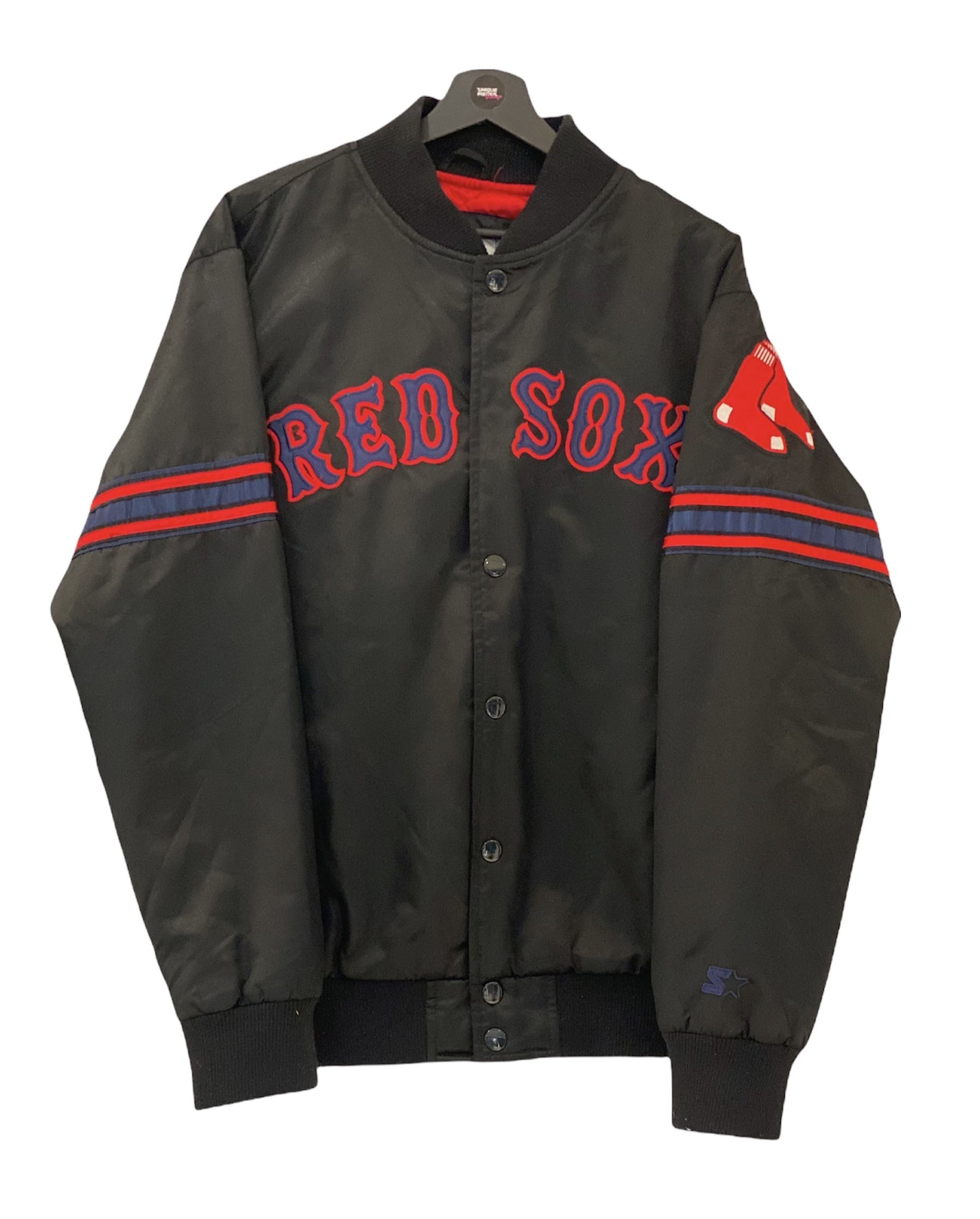 Starter Boston Red Sox spell out embroidered letter satin jacket black size M freeshipping - Unique Pieces Vintage