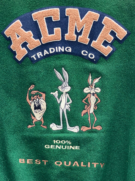 Acme Clothing Looney tunes leather jacket brown green 90´s Size Large