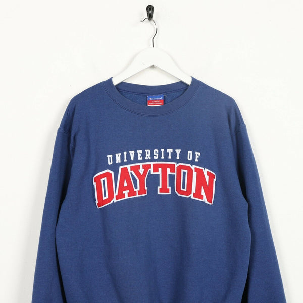 Champion University Dayton Spell Out Sweatshirt Blau Small freeshipping - Unique Pieces Vintage